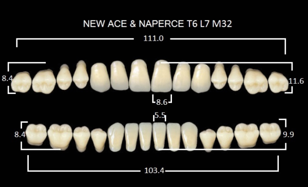 Зубы акриловые Глория New Ace фасон Т6, боковые М32, цвет А3 28шт