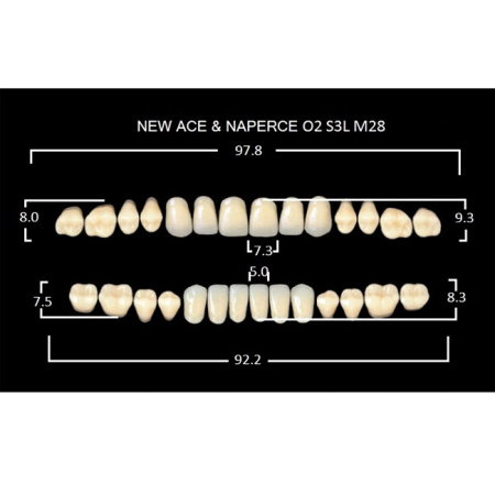 Зубы акриловые Глория New Ace фасон O2, боковые М28, цвет А2, 28шт