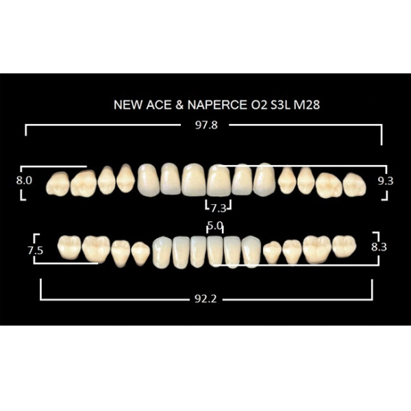 Зубы акриловые Глория New Ace фасон O2, боковые М28, цвет А2, 28шт