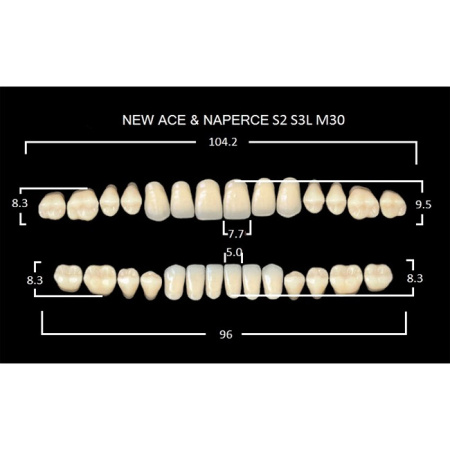 Зубы акриловые Глория New Ace фасон S2, боковые М30, цвет C2, 28шт