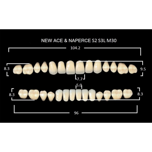 Зубы акриловые Глория New Ace фасон S2, боковые М30, цвет C3, 28шт