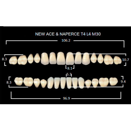 Зубы акриловые Глория New Ace фасон Т4, боковые М30, цвет А2, 28шт