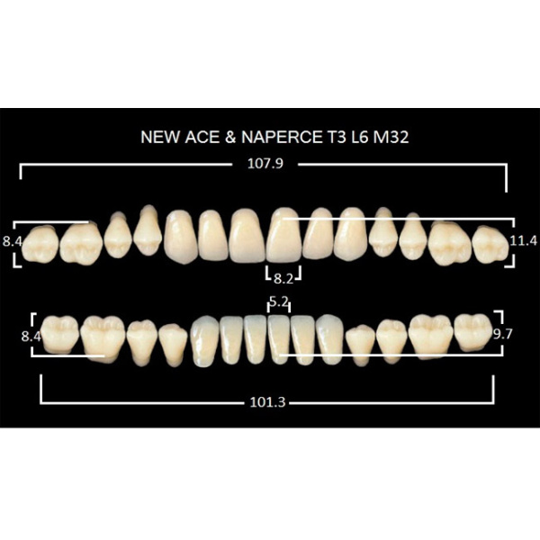 Зубы New Ace 20 полн. гарн. в боксе, верх T3, низ L6, боковые M32, цвет А1