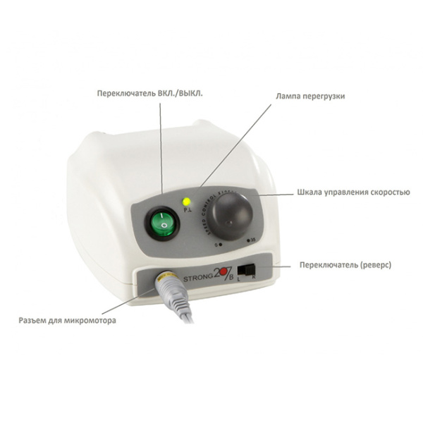 Saeshin STRONG 207B 107 - щеточный микромотор с наконечником 107, 35000 об/мин
