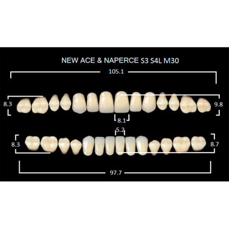 Зубы акриловые Глория New Ace фасон S3, боковые М30, цвет А3.5, 28шт