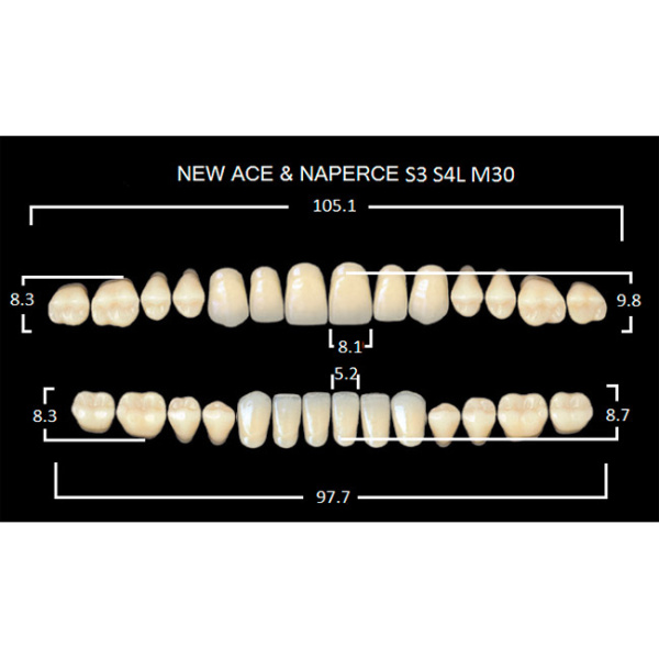 Зубы акриловые Глория New Ace фасон S3, боковые М30, цвет А3.5, 28шт