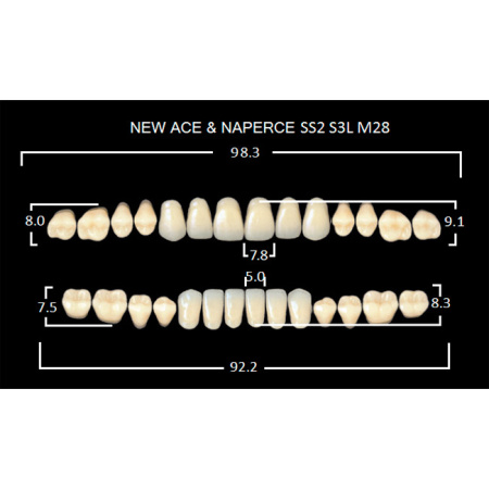 Зубы акриловые Глория New Ace фасон SS2, боковые М28, цвет А3, 28шт