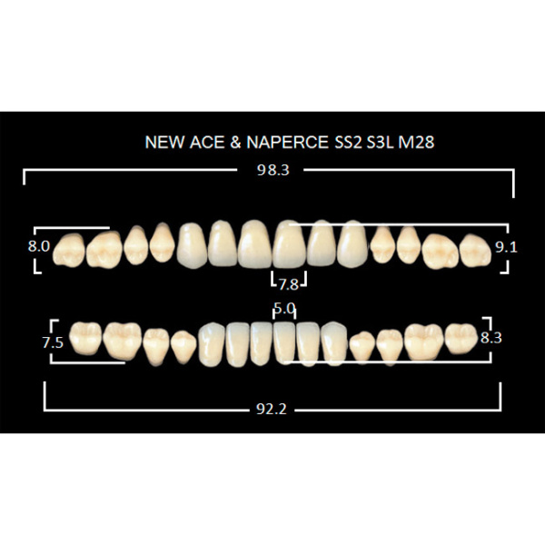 Зубы акриловые Глория New Ace фасон SS2, боковые М28, цвет А3, 28шт