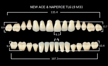 Зубы акриловые Глория New Ace фасон ТL6, боковые М33, цвет A1, 28шт