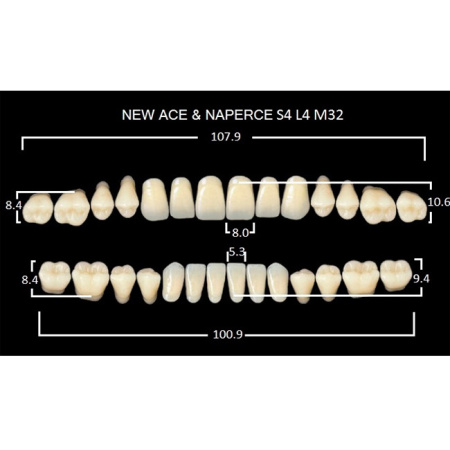 Зубы New Ace 20 полн. гарн. в боксе, верх S4, низ L4, боковые M32, цвет A2