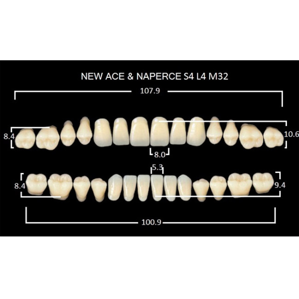 Зубы New Ace 20 полн. гарн. в боксе, верх S4, низ L4, боковые M32, цвет A2