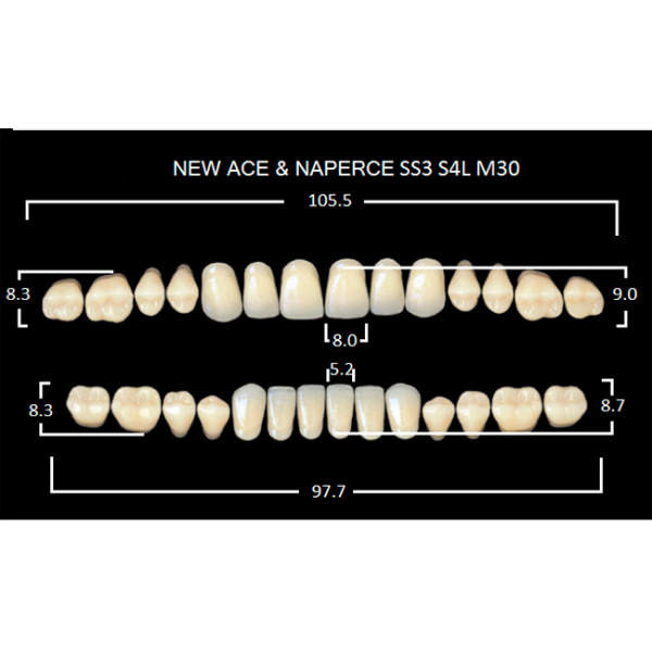 Зубы акриловые Глория New Ace фасон SS3, боковые М30, цвет А3, 28шт
